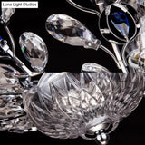 Modern Metallic Peacock Tail Semi Flush Ceiling Light With Crystal Drops - 6 Lights In Gold/Chrome