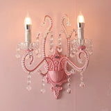 Modern Metallic Scroll Arm Wall Lamp With Crystal Orb Deco Pink 2 /