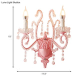 Modern Metallic Scroll Arm Wall Lamp With Crystal Orb Deco Pink
