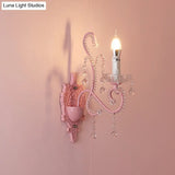 Modern Metallic Scroll Arm Wall Lamp With Crystal Orb Deco Pink