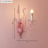Modern Metallic Scroll Arm Wall Lamp With Crystal Orb Deco Pink