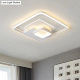 Modern Metallic Square Flush Ceiling Lamp With Led In Black/White & Warm/White 16.5’/20.5’ Wide