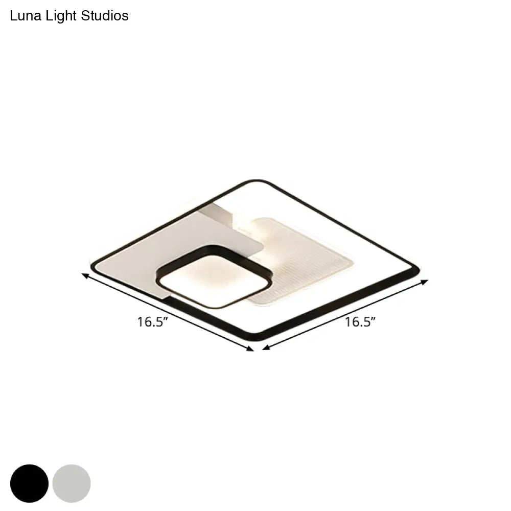 Modern Metallic Square Flush Ceiling Lamp With Led In Black/White & Warm/White 16.5’/20.5’ Wide