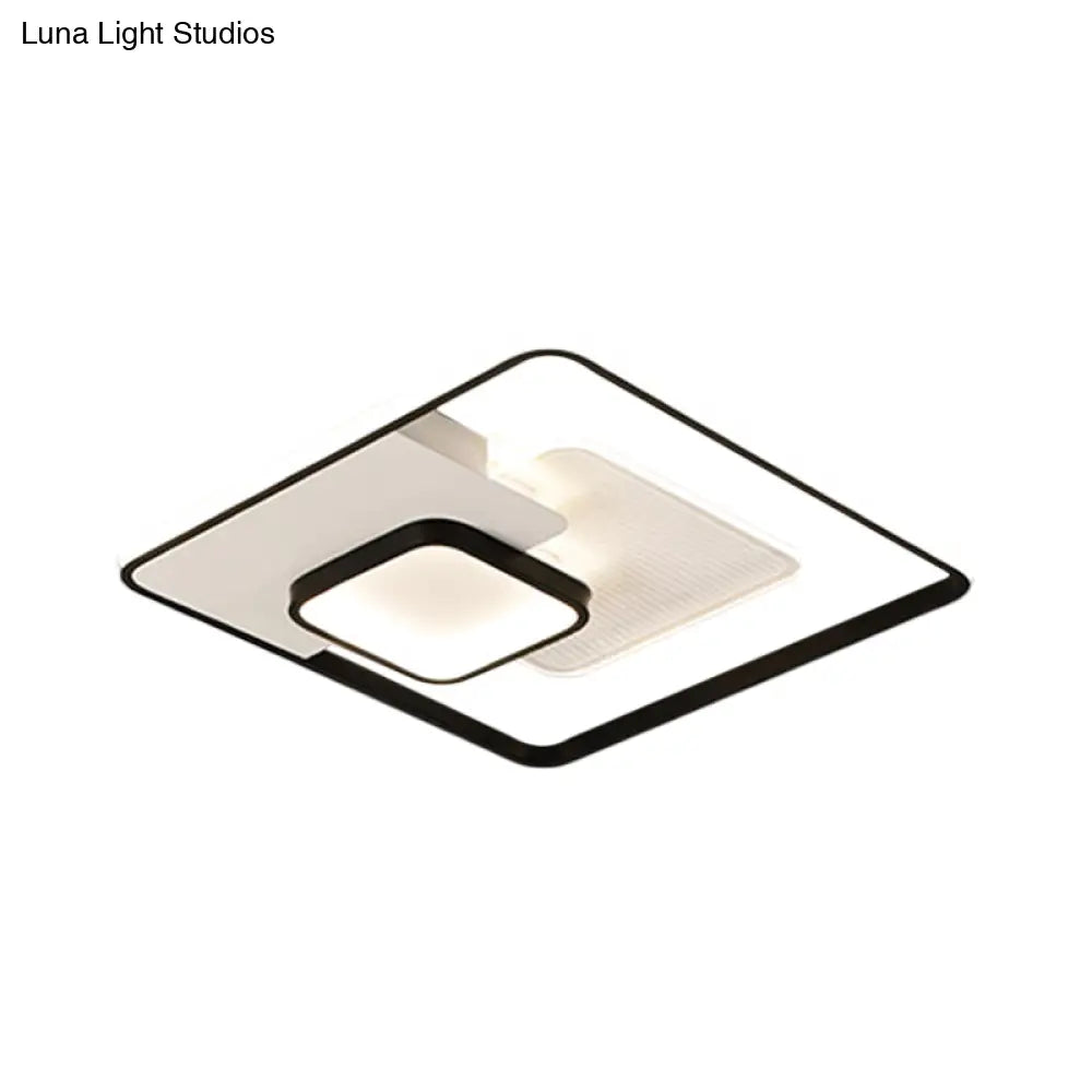 Modern Metallic Square Flush Ceiling Lamp With Led In Black/White & Warm/White 16.5’/20.5’ Wide