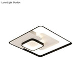 Modern Metallic Square Flush Ceiling Lamp With Led In Black/White & Warm/White 16.5’/20.5’ Wide