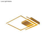 Modern Metallic Square Flush Mount - Led Gold Ceiling Fixture For Bedroom 18’/22’ Wide