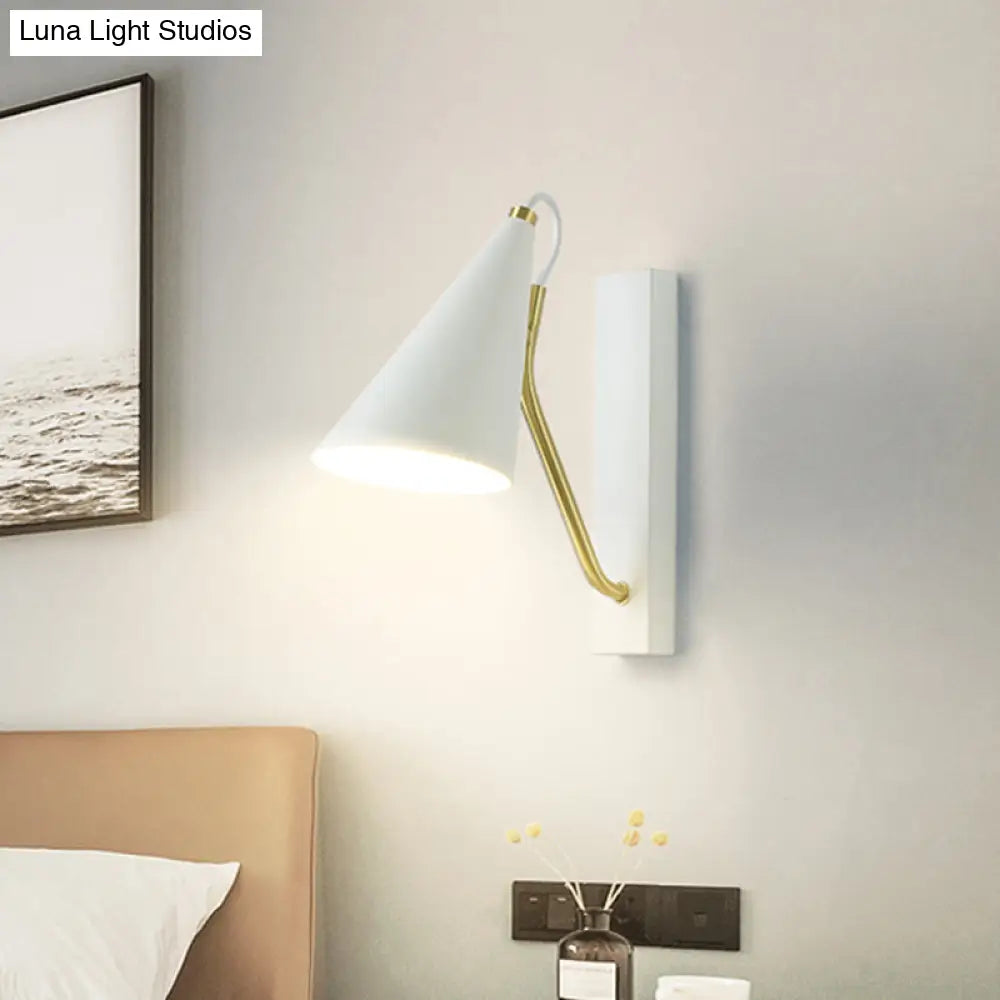 Modern Metallic Wall Lamp With Conic Design For Bedside - White/Black Finish 1 Head