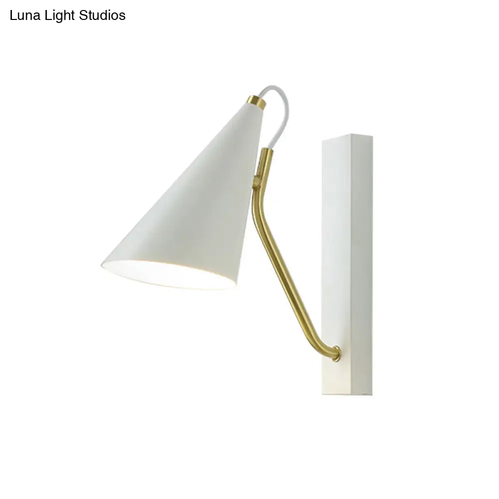 Modern Metallic Wall Lamp With Conic Design For Bedside - White/Black Finish 1 Head