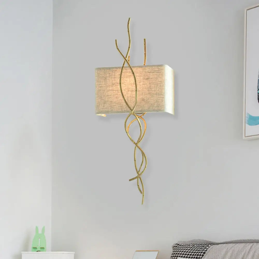 Modern Metallic Wall Sconce: Gold/Silver Branch Design With Rectangle Fabric Shade Gold
