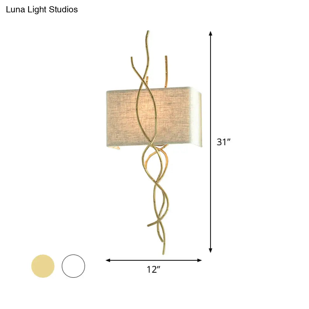 Modern Metallic Wall Sconce: Gold/Silver Branch Design With Rectangle Fabric Shade