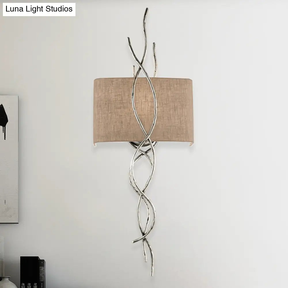 Modern Metallic Wall Sconce: Gold/Silver Branch Design With Rectangle Fabric Shade