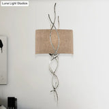 Modern Metallic Wall Sconce: Gold/Silver Branch Design With Rectangle Fabric Shade
