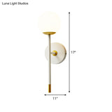 Modern Milk Frosted Glass Wall Sconce In White-Brass - Long Arm Bedside Lamp Kit
