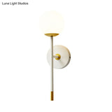 Modern Milk Frosted Glass Wall Sconce In White-Brass - Long Arm Bedside Lamp Kit