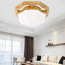 Modern Milk Glass Beige Led Flush Mount Lamp With Wood Canopy - Various Sizes / 10’