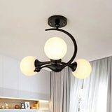 Modern Milk Glass Dining Room Ceiling Light - Spherical Semi Flush Mount Fixture 3 / Black