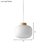 Modern Milk Glass Ribbed Cylinder Pendant Light - 5.5’/8’/12’ 1 White Ceiling Fixture For