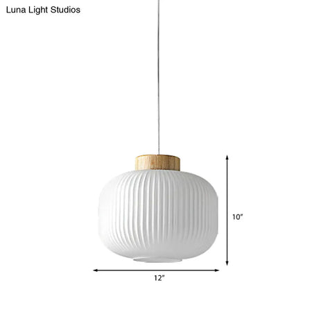 Modern Milk Glass Ribbed Cylinder Pendant Light - 5.5’/8’/12’ 1 White Ceiling Fixture For