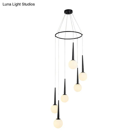Modern Milky Glass Ball Pendant Light Fixture With Metal Ring Top