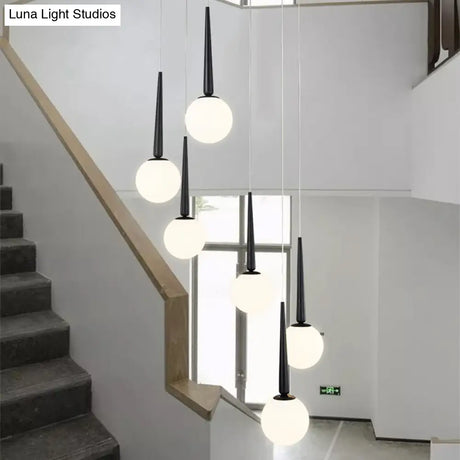 Modern Milky Glass Ball Pendant Light Fixture With Metal Ring Top