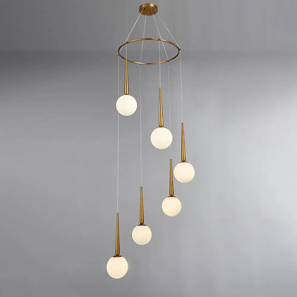 Modern Milky Glass Ball Pendant Light Fixture With Metal Ring Top 6 / Gold