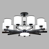 Modern Milky Glass Cup Chandelier Black Finish Hanging Light For Living Room 10 /