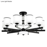 Modern Milky Glass Cup Chandelier Black Finish Hanging Light For Living Room