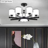Modern Milky Glass Cup Chandelier Black Finish Hanging Light For Living Room