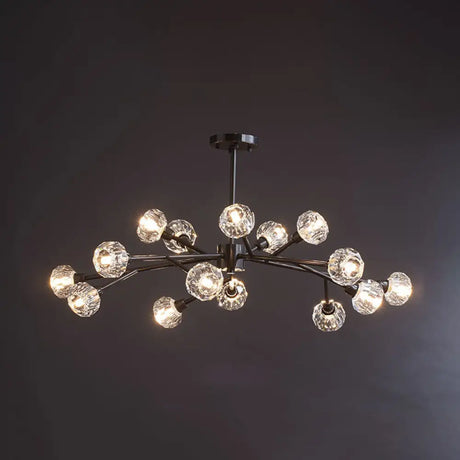 Modern Mini Globe Crystal Chandelier - Black Finish Pendant Light For Living Room 15 / Round