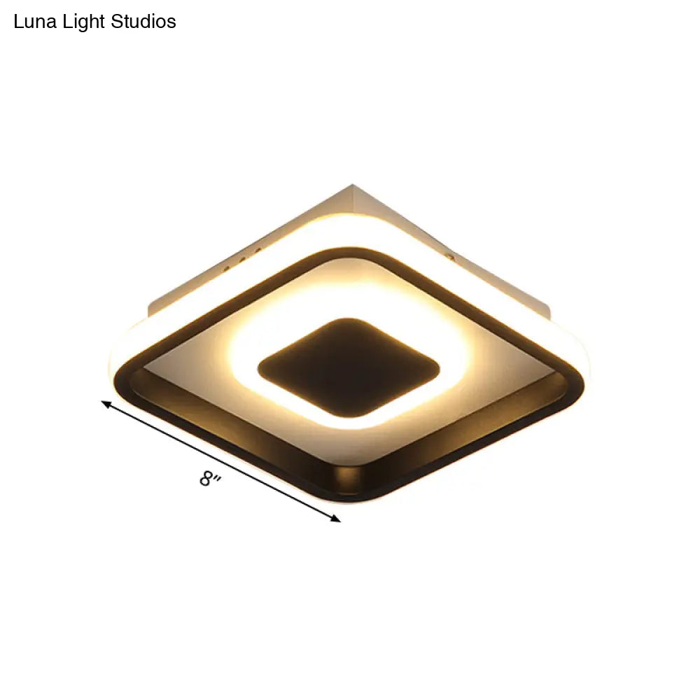 Modern Mini Led Flush Mount Ceiling Lamp With Black Frame In Warm/White/3 - Color Light Options