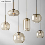 Modern Minimalist Cognac Glass Pendant Light - Stylish 1-Light Lighting For Dining Room Table