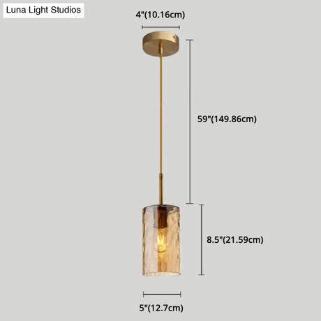 Modern Minimalist Ripple Glass Hanging Pendant Lamp For Dining Room - 1-Light Cylinder Design