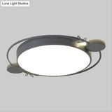 Modern Minimalist Round Flushmount Led Ceiling Light In Metallic Black/White/Grey With Stylish Ring