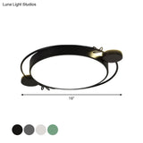 Modern Minimalist Round Flushmount Led Ceiling Light In Metallic Black/White/Grey With Stylish Ring
