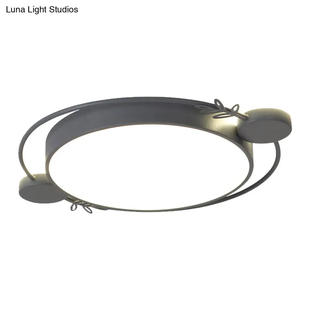 Modern Minimalist Round Flushmount Led Ceiling Light In Metallic Black/White/Grey With Stylish Ring