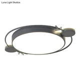 Modern Minimalist Round Flushmount Led Ceiling Light In Metallic Black/White/Grey With Stylish Ring