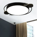 Modern Minimalist Round Flushmount Led Ceiling Light In Metallic Black/White/Grey With Stylish Ring