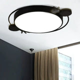 Modern Minimalist Round Flushmount Led Ceiling Light In Metallic Black/White/Grey With Stylish Ring