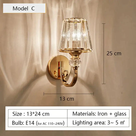 Modern Minimalist Wall Lamp with Glass Shade for Bedside Lighting Living Room Lighting C Wall Light