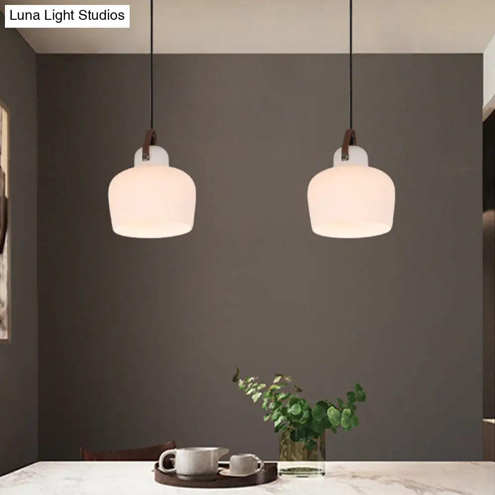 Modern Minimalist White Glass Pendant Lamp - 1 Light Hanging For Living Room