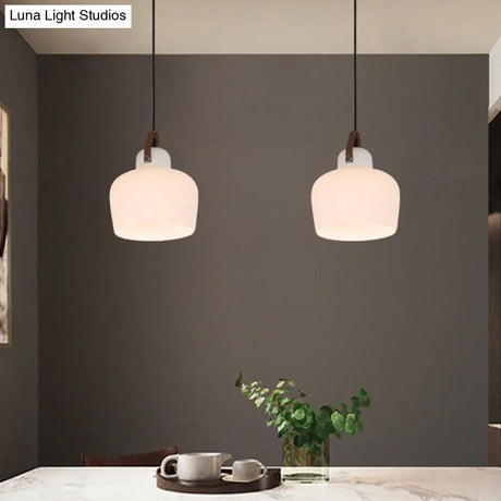 Modern Minimalist White Glass Pendant Lamp - 1 Light Hanging For Living Room