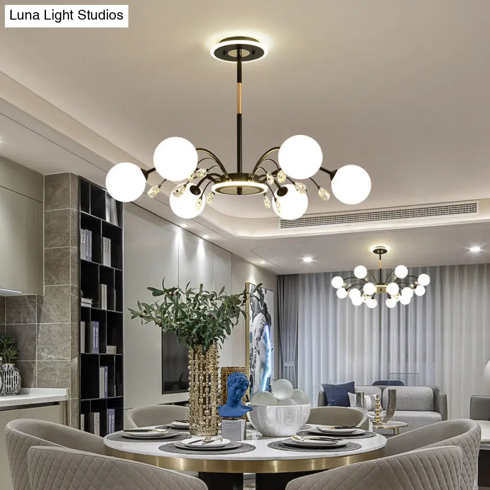 Modern Modo Chandelier With Opal Frosted Glass | Ceiling Hang Light For Sitting Room