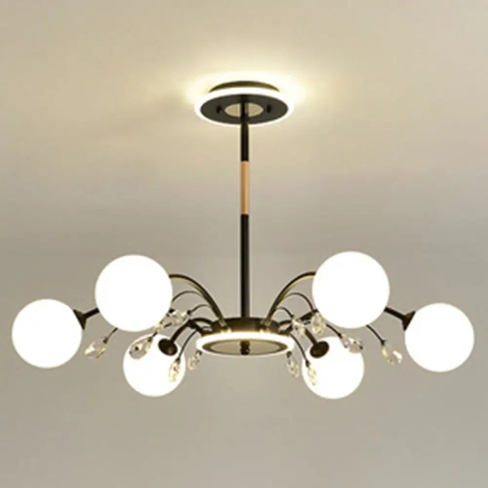 Modern Modo Chandelier With Opal Frosted Glass | Ceiling Hang Light For Sitting Room 6 / Black Round
