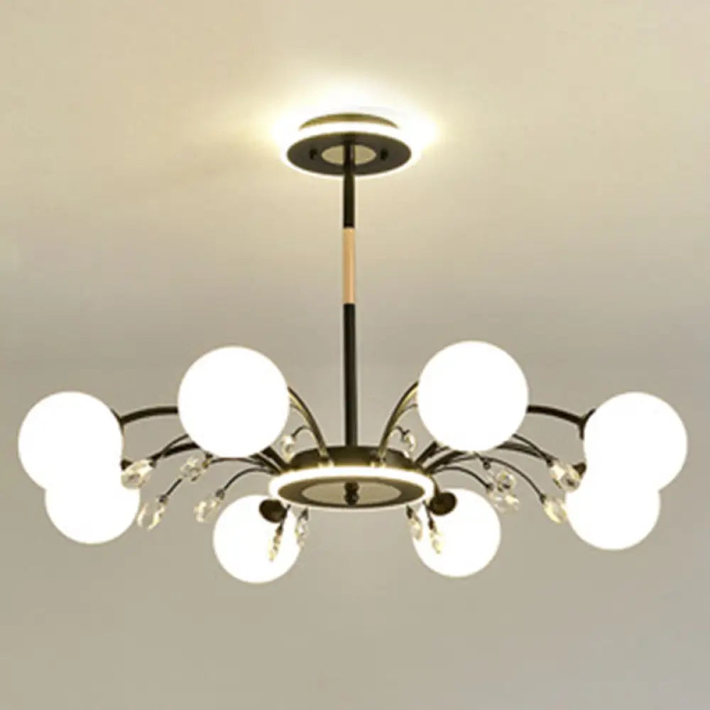 Modern Modo Chandelier With Opal Frosted Glass | Ceiling Hang Light For Sitting Room 8 / Black Round