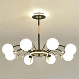 Modern Modo Chandelier With Opal Frosted Glass | Ceiling Hang Light For Sitting Room 8 / Black Round