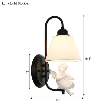 Modern Monochrome Angel Deco Wall Light - Elegant Metal Lamp For Adult Bedroom