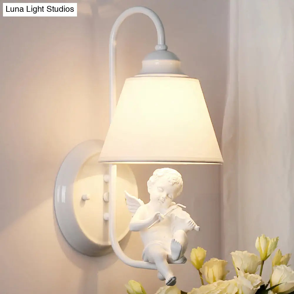 Modern Monochrome Angel Deco Wall Light - Elegant Metal Lamp For Adult Bedroom