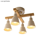 Modern Monochrome Bucket Shade Semi Flush Ceiling Light – 4 Lights Metallic Lamp For Bedroom