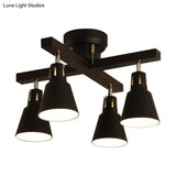 Modern Monochrome Bucket Shade Semi Flush Ceiling Light – 4 Lights Metallic Lamp For Bedroom