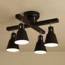 Modern Monochrome Bucket Shade Semi Flush Ceiling Light – 4 Lights Metallic Lamp For Bedroom Black